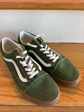 Vans Olive Green Canvas Low-Top Sneakers with White Stripe